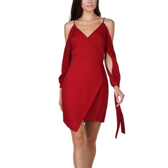 Adelyn Rae Dresses & Skirts - Adelyn Rae Amelia red long sleeve faux wrap dress